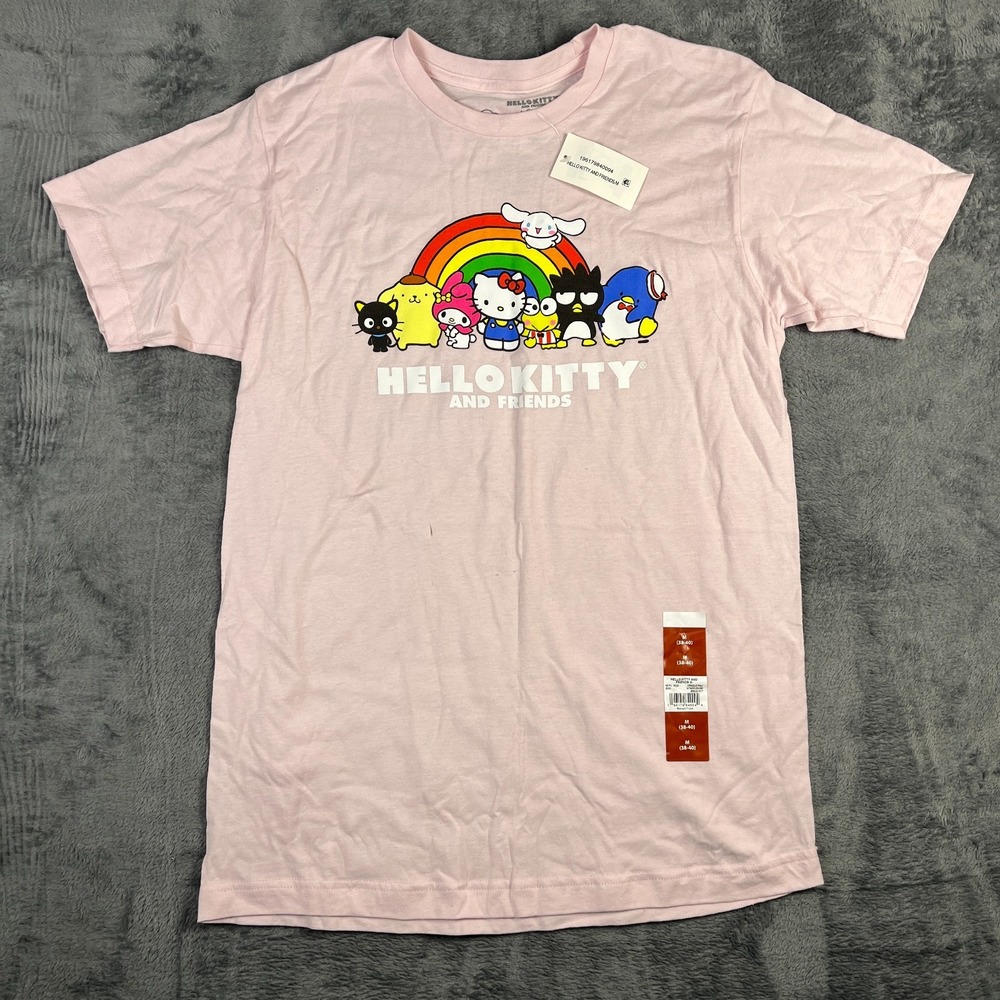 Sanrio T Shirt Mens Medium Light Pink Hello Kitty And Friends Logo Graphic Print